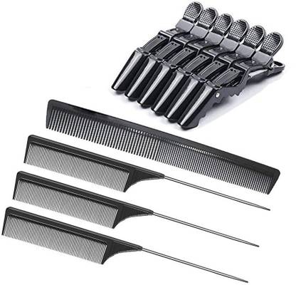 E-DUNIA Alligator Hair Clips for Styling Sectioning, Include 5 Alligator Clips for Hair, 3 Rat Tail ectioning Combs and 1 Carbon Fine Cutting Comb, Professional Salon Hair Clips Set for Women Girls Men Kids