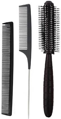 E-DUNIA 3 Pieces Comb Set Round hair Dryer Styling Brush Fine and Wide Tooth Comb, Anti-Static Rat Tail Comb Pintail Comb, Large Hair Wide Tooth Detangling Comb for Most Hair Types