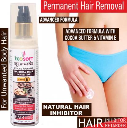 ECOSOFT AYURVEDA Permanent-Natural Hair Inhibitor/Retarder Cream Lotion for Reduction of Unwanted Body and Facial Hair in Men and Women. Stop Hair Growth Inhibitor. Freedom From Frequent. Benefit with Cucumber Extracts, Aloe-Vera & Hazel Extracts. Advance Formula with Cocoa Butter & Vitamin-E. Cream