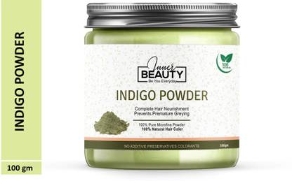 Inner Beauty 100% Natural & Pure Indigo Powder Long Lasting Herbal Hair Colour & Bread Colour (Hair Care) 100 GM (Pack of 1) 100 GM Each