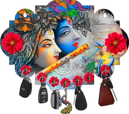 Brothers Creation Radha Krishna Beautiful Home Wooden Key Holder Wood Key Holder