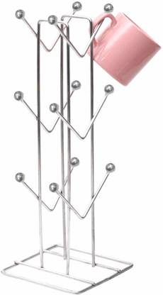 SOUVENIR Cup Kitchen Rack Steel Cup Stand, Coffee Mug and Tea Storage Rack Stainless Steel Tree Stand, Multifunction Under Shelf Holder Organizer for Kitchen Counter, Cabinet, Table with 12 Hooks