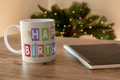 BM SALES mug for Happy Birthday Design Print on (capacity-325ml) and Size(Hight-9.6 and Length-8.1) in Multicolor Ceramic Coffee Mug