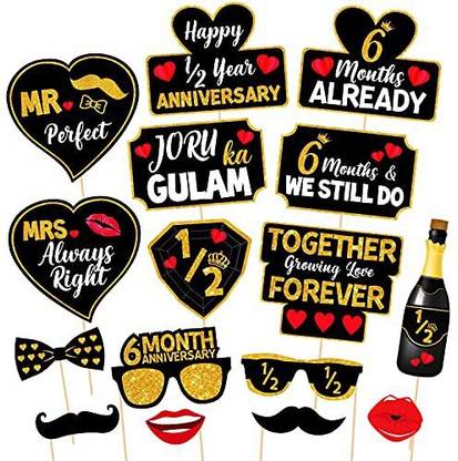 ZYOZI 15 pcs Happy 6 Month Anniversary Photo Booth Party Props DIY Kit for Decoration ,Happy 6 Month Anniversary Decoration Kit/6 Month Anniversary Decoration,Half Year Anniversary Decorations Photo Booth Board