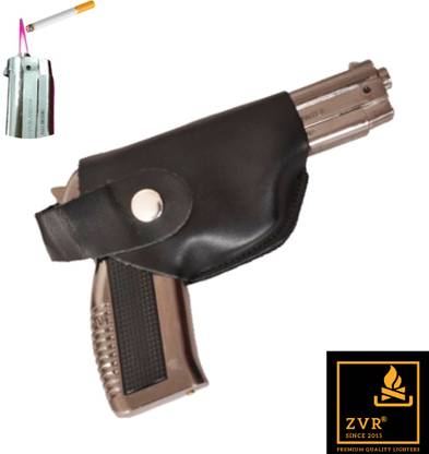 ZVR Metal Gun / Pistol shaped with Barrel Pull Back System and Holster Flame Lighter Cum carry case SLIM BODY automatic ejection storage box Pocket Lighter
