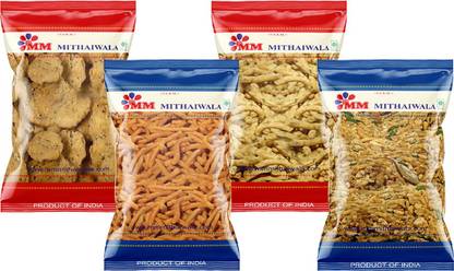 MM Mithaiwala Namkeen Tasty Gathiya, Gol Mathri,Poha Chivda,Methi Gathiya | Party Namkeen Snack | Combo Pack of 4, 900g