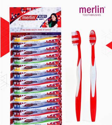 MERLIN DENTIFRICES MERLIN RUBY SOFT TOOTHBRUSHES, Pack of 12 Ultra Soft Toothbrush