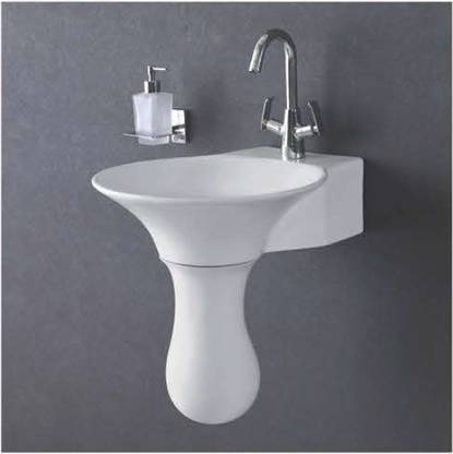 SONARA DOLPHIN HALF PEDESTAL WALL MOUNT (17''X21''X19'') WASH BASIN (VESSEL SINK) FOR MODERN HOME BATHROOM LIVING ROOM WASHROOM TOILET KITCHEN Semi-pedestal Basin