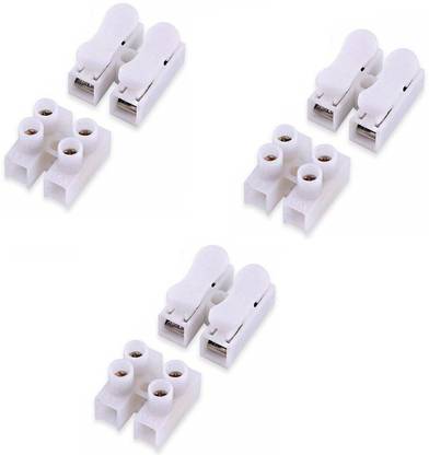 RPI SHOP 2 Way Quick Push Type Lock Electric Wire Connectors & 2 way Terminal Strip Screw Terminal Barrier Block, 2 Position, Insulated Electrical Wire Terminal Connector Each 5 Pcs Pack of 10 Pcs (White) terminal Block Wire Connector