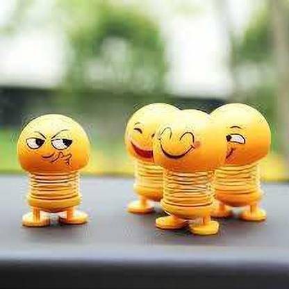 Pepino Great Smiley for Car Shaking Head Dolls Cute Cartoon Funny Emoji Car Accessories Random Design Smiley Face Springs Cute Emoji Bobble Head Dolls & Toy (Pack of 4 Assorted)