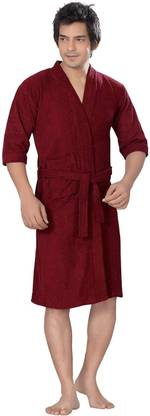 ELEVANTO Maroon Free Size Bath Robe