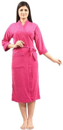 ELEVANTO Pink Free Size Bath Robe