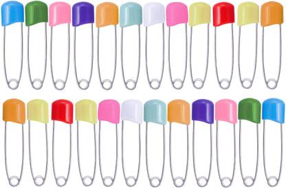 Nyamah sales Multicolor Stainless Steel Safety Pins Set with Plastic Head for Children Use Saree Pin for Women and Girls Pack of _24 Brooch