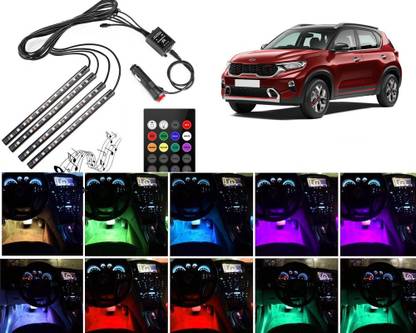 Selifaur 4 pieces 48 LED DC 12V Multicolour Car Strip Atmosphere Lamp Music Light For Kia Sonet Car Fancy Lights