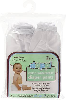 Dappi Waterproof 100% Nylon Diaper Pants, White, Medium (2 Count) - M