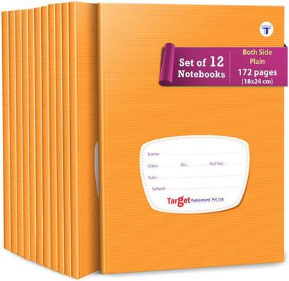 Target Publications Both Sides Blank Page Notebook for Students | Small Unruled Notebooks 172 Pages, 18 x 24 cms | Soft Cover with Label | Plain Notebook for Writing, Drawing, Journal, School | Set of 12 Regular Notebook Unruled 2064 Pages