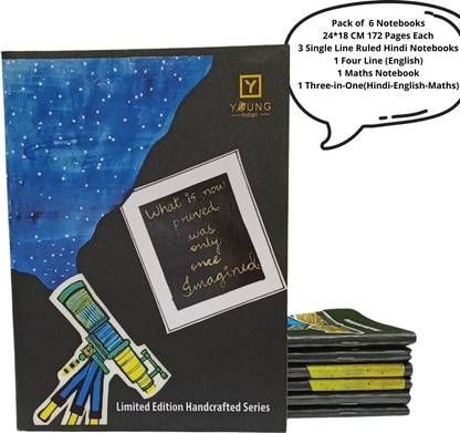 Young Indian Revolution 172 Page Hindi English Maths Notebook Regular Notebook 3 Single Line Ruled, 1 Four Line(English), 1 Maths Box, 1 Three-in-One(Hindi, English, Maths) 172 Pages