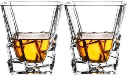 VLSYS (Pack of 2) Oval Shape Lining Glass Whiskey Glass, Crystal Rocks Whiskey Glasses for Scotch, Bourbon, Vodka, Liquor, 300ml (Pack of 2) Glass Set Whisky Glass