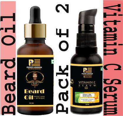 PIPER LONDON Vitamin C Sercum & Beard and Hair Growth Oil - 30 ml for faster beard growth and thicker looking beard | Natural Actives Only | No Harmful Chemicals | Best Beard Oil for Patchy and Uneven Beard Hair Oil