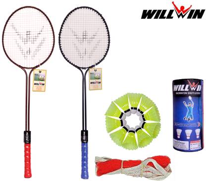 WILLWIN PB-600 COMBO BADMINTION SET OF 2 RACQUET 10 NAYLON SHUTTLE AND 1 BADMINTION NET FREE ( FULL COMPLETE COMBO ) Badminton Kit