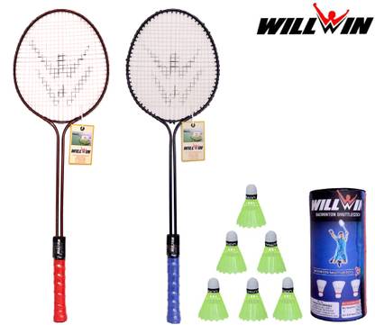 WILLWIN DOUBLE ROD PB-400 Combo Badminton Racket Set Of 2 Peice With 6 Piece Nylon Shuttle Badminton Kit Badminton Kit