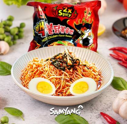 Samyang 2X Spicy Bulduk Hot Chicken Flavour Instant Korean Noodles , 2X140 gm Instant Noodles Non-vegetarian