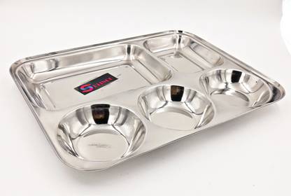 SHLINCO Stainless Steel 5 partition Bhojan Thali/Patra with high Polish Sectioned Plate |Set Of 1| Sectioned Plate