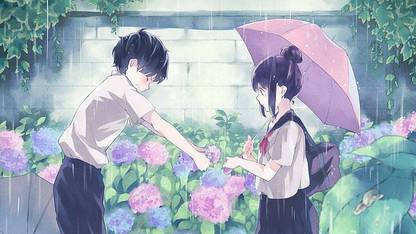 Anime Girls Anime Boys Anime Rain Matte Finish Poster Paper Print