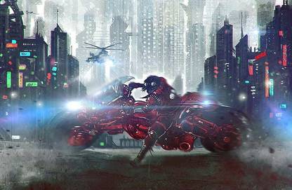 Akira Motorcycle Cyberpunk Helicopters Matte Finish Poster Paper Print