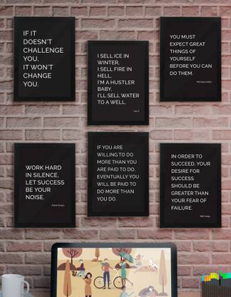Photo Frames of Inspirational Thoughts and Motivational Quotes by M. Jordan, Bill Cosby, Frank Ocean & Jay Z | Wooden Framed Poster for Wall, Home, Living Room, Office Decor | 13 x 9.5 Inch | Set of 6 Paper Print
