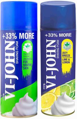 VI-JOHN VIJOHN Shave Foam Sensitive & Lemon Lime 400GM (PACK OF 2 )