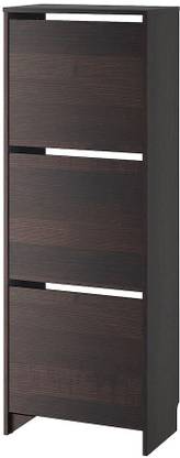 VARNA BISSA Shoe cabinet with 3 compartments, Finish color : black / brown 49 x 28 x 135 cm (19 1/ 4 x 11 x 53 1 / 8 ) Engineered Wood Shoe Rack