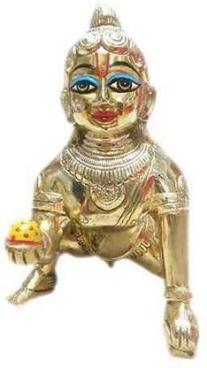 idolcollections Laddu Gopal Idol Quality/Brass Laddu Gopal Idol/Golden Bal Gopal Idol/Little Krishna Idol/Makhan Chor Idol/Krishna Idol 400gms Decorative Showpiece  -  7 cm