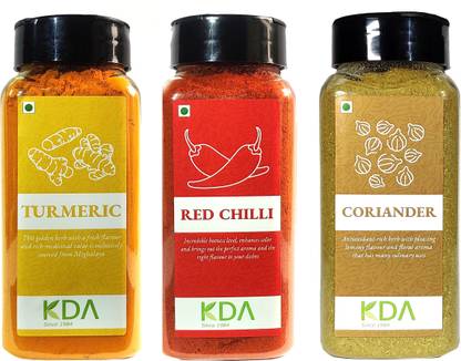 KDA Super Value Pack | Turmeric (170g) + Red Chilli (135g) + Coriander (100g), Pack of 3