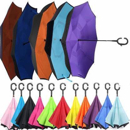Aplus LC Enterprise Double Layer Reversible Umbrella with Hands Free C Shaped Handle for Man and Women - Multi Color Design Umbrella (Multicolor) Umbrella