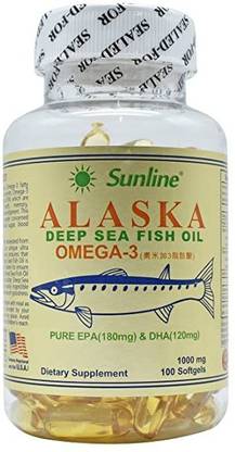 sunline alaska Deep Sea Fish Oil Omega 3 - 100 Softgels, 1000 Mg