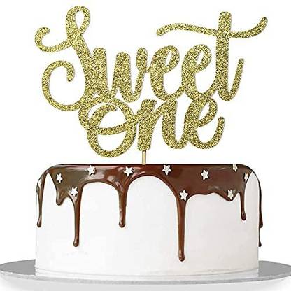 ZYOZI Sweet one Birthday Glitter Cake Topper/First Birthday Cake Decoration/First Anniversary Party Cake Decoration (Gold) Cake Topper