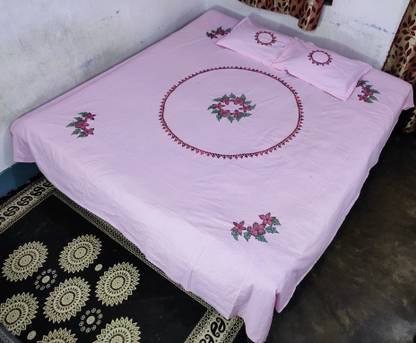 Twokart 1 TC Cotton Double Self Design Flat Bedsheet