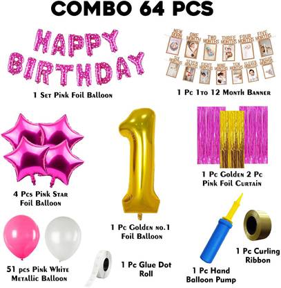 party assets First Birthday Decoration Items Combo For Girls