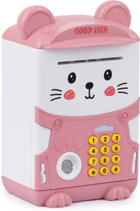 FIDDLERZ Money Bank for Kids Cartoon Printed Smart Electronic Password Protected Piggy Banks for Children -Pink Coin Bank