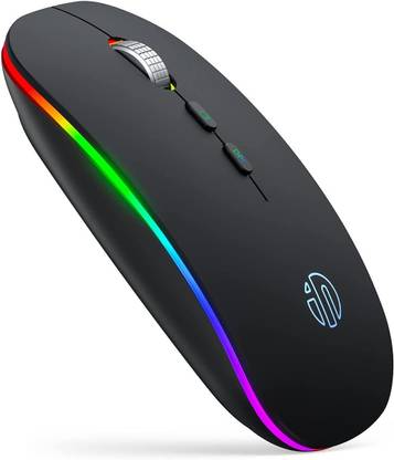 INPHIC LED Wireless Mouse, Rechargeable 2.4G PC Laptop Cordless Mice Silent Click with USB Receiver, 1600DPI for Computer Mac Office, Black Wireless Ambidextrous Optical  Gaming Mouse