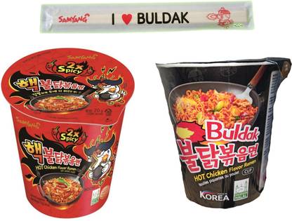 Samyang 2x spicy & Hot chicken flavor ramen cup noodles With Chopstick Cup Noodles Non-vegetarian