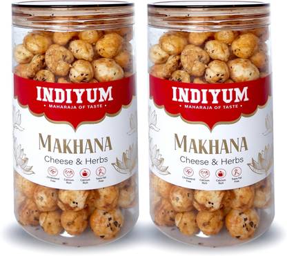 Indiyum Roasted Makhana Foxnut Chesse & Herbs 180g (90g X 2) Flavoured Makhana Snacks Jar Fox Nut