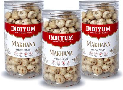 Indiyum Roasted Makhana Foxnut Home Style 270g (90g X 3) Flavoured Makhana Snacks Jar Fox Nut