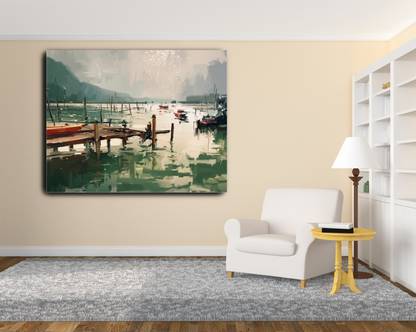 CanvasStocks Scenery Canvas Painting, Lake View Canvas Painting, 18x12 Canvas 12 inch x 18 inch Painting