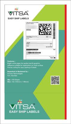 Vitsa VITSA Easy Ship Label Sticky Labels - Pack of 250 Sheets (A6 Size) Black Ink Toner