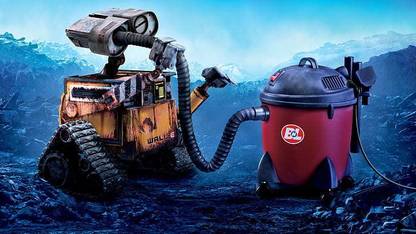 Wall E Vacuum Robot Black And Red Canister Vacuum Cleaner With Robot Matte Finish Poster Paper Print