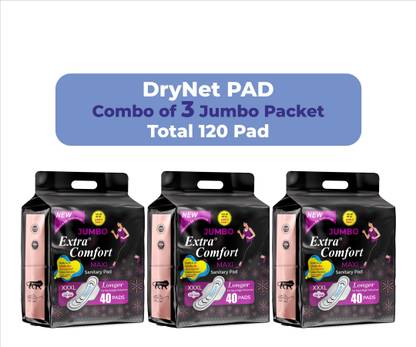 Extra Comfort ( SUPER SAVER PACK ) Anti Bacterial Sanitary Pads for Women with Wings | Dry & Net, Soft & Comfortable Sanitary Napkins for Day & Night Protection - 320 MM Maxi (XXXL) (Combo of 3 Packets Each Having 40 Pads) (Total 120 Pads) Sanitary Pad