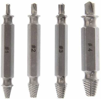 SOCHEP Speed Out Damaged Screw Extractor 4 Piece Set for Any Size Screw OR Bolt Drywall Screw Gun