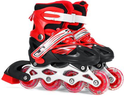 Authfort Adjustable All Pure PU Wheels it has Aluminum-Alloy which is Strong with LED Flash Light on Wheels In-line Skates - Size 5-8 UK
